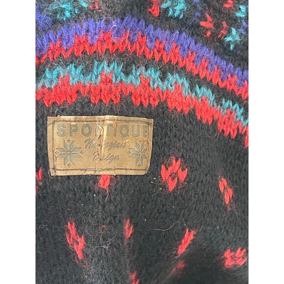 Vintage Sportique Norwegian Design Sweater 100% Wool Large Fair‎ Isle Apres Ski - Picture 9 of 10